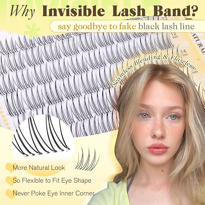 Natural Lash Clusters Invisible Band Eyelash Clusters Like Mascara C-curly 10-16MM Cluster Eyelash Extension Clear Band Lash Extensions Lash Lift Effect by Newcally