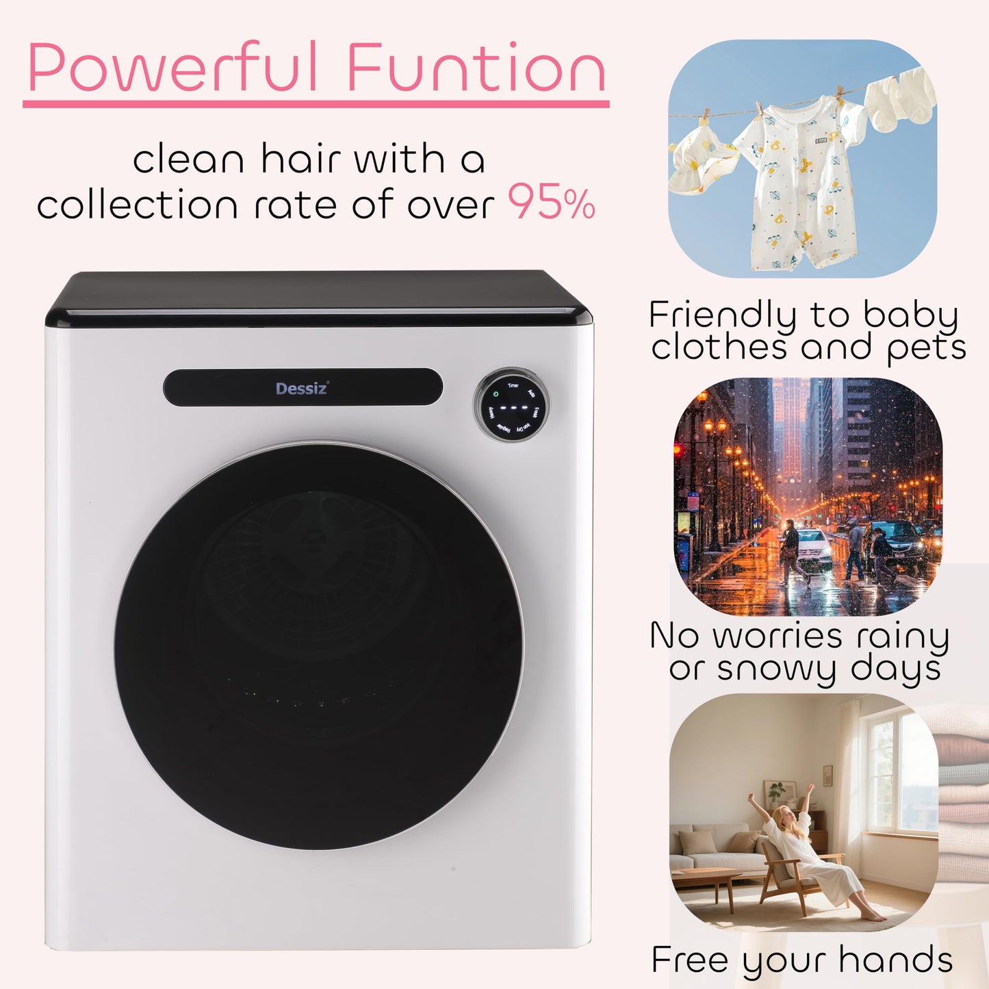 Dessiz 110V Clothes Dryers 950W Compact Dryer 1.6cu.ft Front Load Stainless Steel 11lbs Electric Dryers Machine with Exhaust pipe for Apartment,RVs,Dorms,Auto Stop and Easy Control