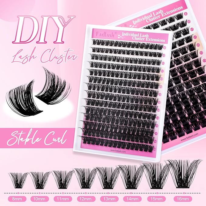 FADLASH Lash Clusters Natural Eyelash Clusters 100D+200D Fluffy Lashes Extensions 8-16mm D Curl DIY at Home (100D+200D, 2 Pack)