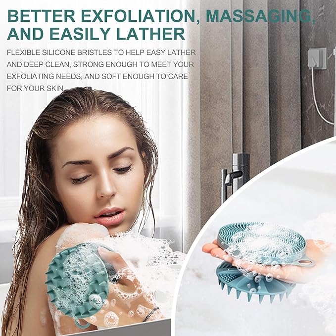 INNERNEED 2-in-1 Silicone Body Scrubber and Scalp Massager Shampoo Brush, Food-Grade Soft Material, More Hygienic, Easily Lather, Convenient for Travel, Gym, Business,etc (Dark Green)