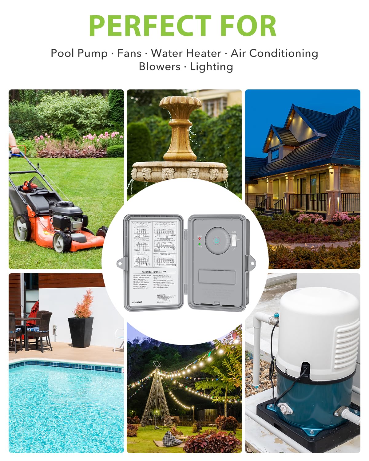 BN-LINK Pool Pump Timer, Heavy Duty Outdoor Smart Wi-Fi Timer Box, 2HP 40A Max, 120, 240, 277 VAC, for Pool Pump, Water Heater, Fans, SPA, Compatible with Smart Phone, Alexa, Google Assistant