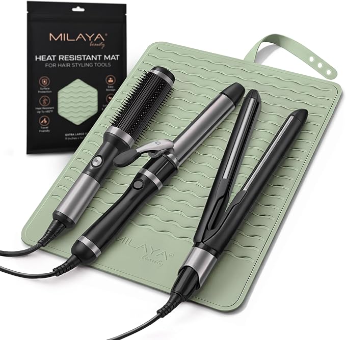 Milaya Beauty Extra Large Heat Resistant Mat for Hair Tools – Silicone Curling Iron Holder & Flat Iron Holder – Non-Slip Hot Tool Mat & Vanity Mat – Vanity Accessories for Women, Salon, Travel
