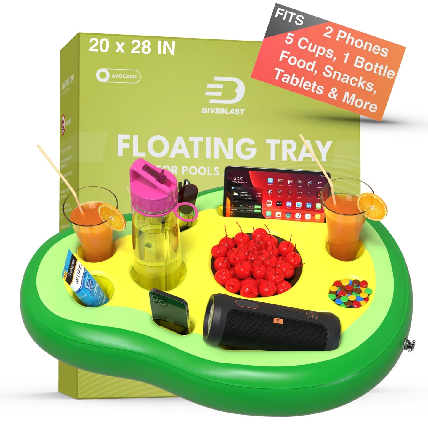 DIVEBLAST: Avocado Floating Drink Holder for Pool, Hot Tub Accessories Fun - Holds Up to 50 LBS - Fun Swimming Pool Accessories for Dad, Cool and Unique Drink Floaties