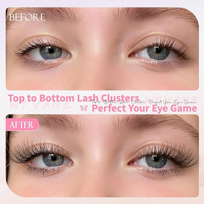 Natural Lash Clusters Wispy Eyelash Clusters DIY Lash Extension with 5-6mm Bottom Lashes 8-16mm Venus Individual Lashes Invisible Band Lash Cluster Eyelash Extensions for Natural Look by Wtvane