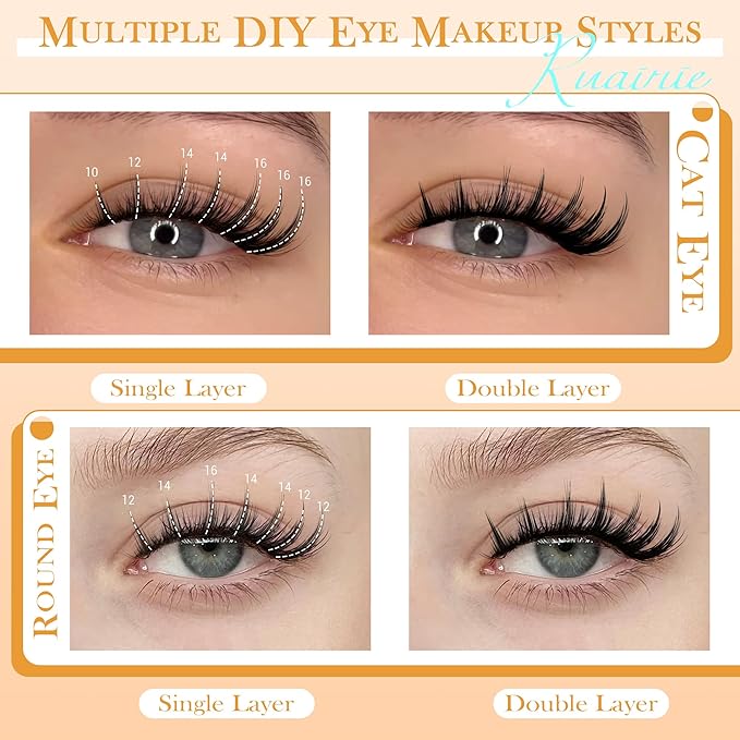 Manga Lash Clusters Spiky Eyelash Clusters Wispy Cluster Eyelash Extensions Fairy Lashes Clusters Natural Individual Lashes 240pcs Anime DIY Lash Extensions 10-16mm Cluster Lashes by Ruairie
