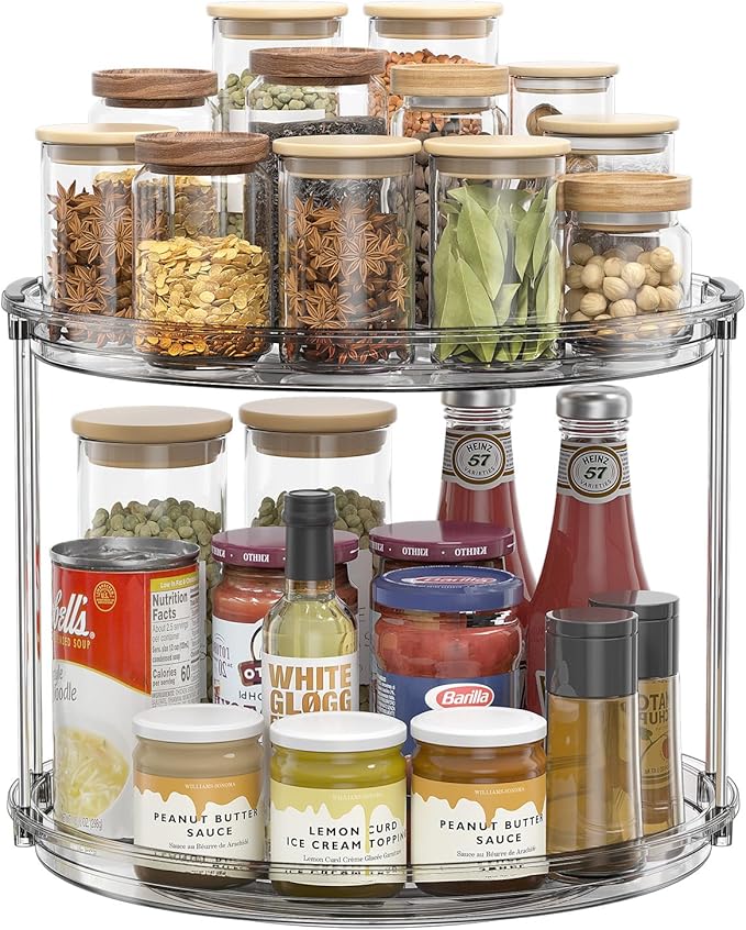 LAMU 2 Tier Lazy Susan Organizer 12 inch Large Lazy Susan Turntable Rotating Spice Rack Organization for Cabinet, Kitchen, Pantry, Countertop, Bathroom, Vanity, Medicine Cabinet Organizer, Grey