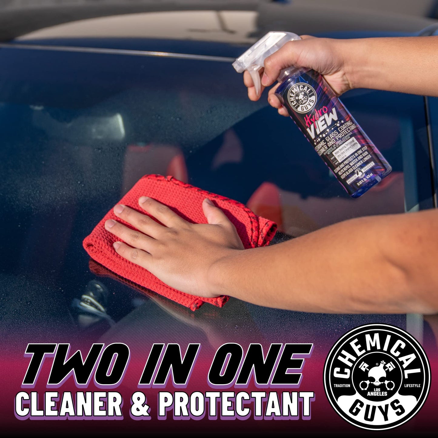 Chemical Guys HydroView Ceramic Glass Cleaner & Coating - Cleans & Adds Hydrophobic Protection, Car Window Cleaner for Glass, and Mirrors, Trucks, SUVs, and Home Use - 16 fl oz