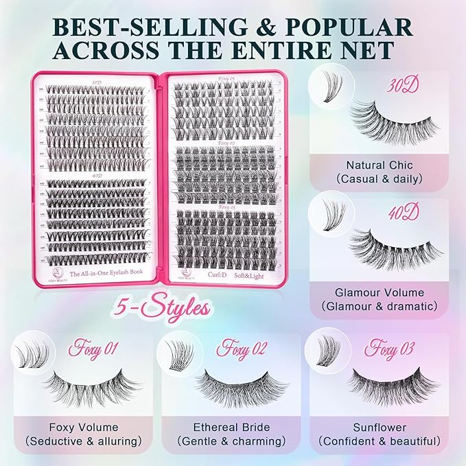 Lash Clusters 30D40D50D60D Lashes Natural Fluffy Eyelash Extensions D Curl With Bottom Eyelashes for Starter DIY at Home