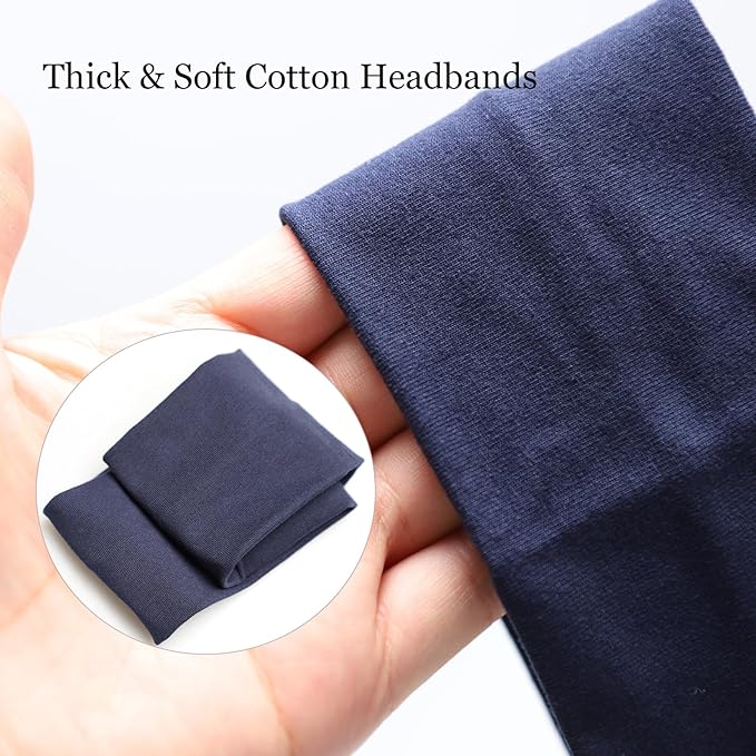 6 Pcs Headbands for Women Hair Cotton Headband Non-slip Stretchy Elastic Head Wrap Holder Hair Accessories White Navy Blue Color