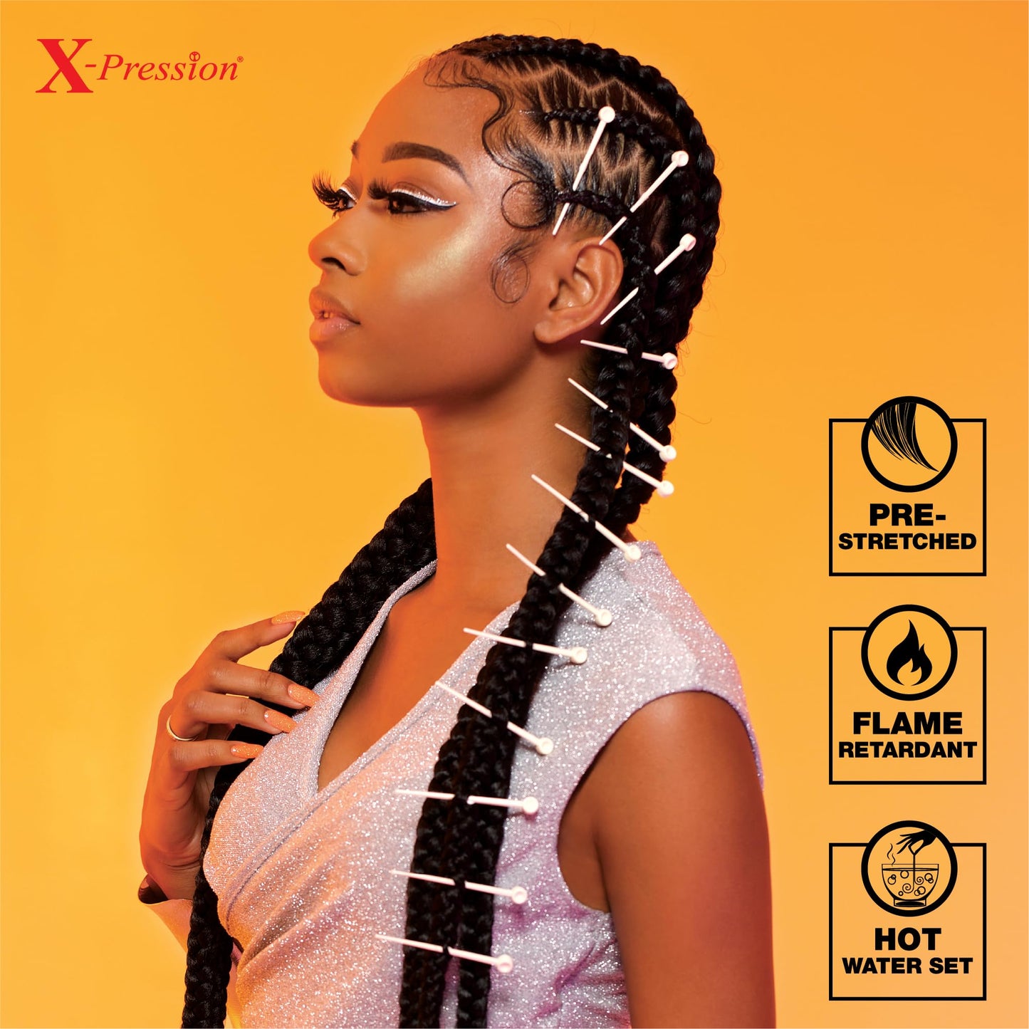 Sensationnel X-pression prestretched braiding hair - 3x braid 58 inch all kanekalon flame retardant synthetic braid for box braids and twists (5 pack, 1B OFFBLACK)