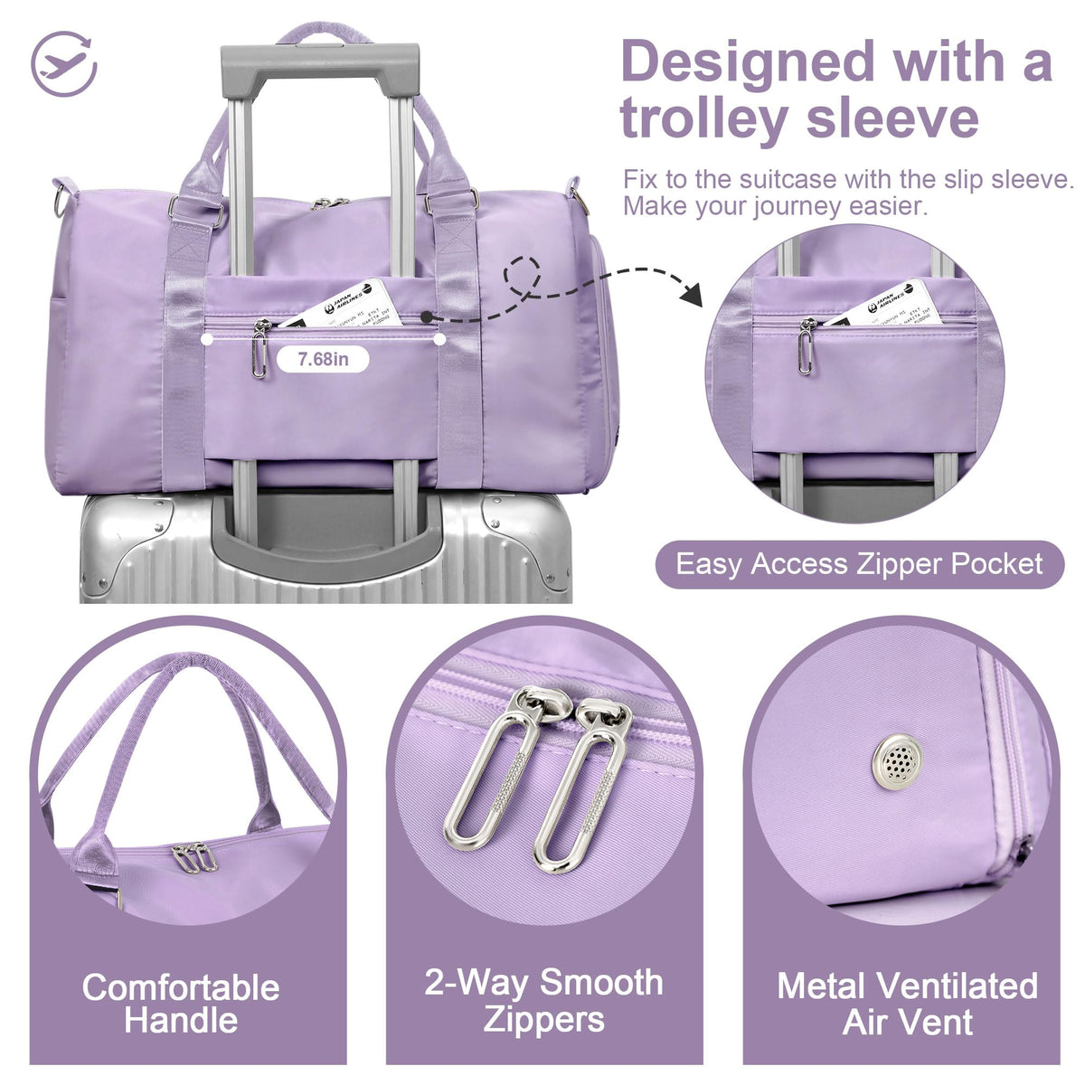 FIORETTO Womens Gym Tote Duffle Bag with Wet Pocket & Shoe Compartment, Sports Duffel Overnight Weekender Hospital Workout Carry on Bag for Girls, Ideal for Travel, Swimming, Dance, Ballet Purple