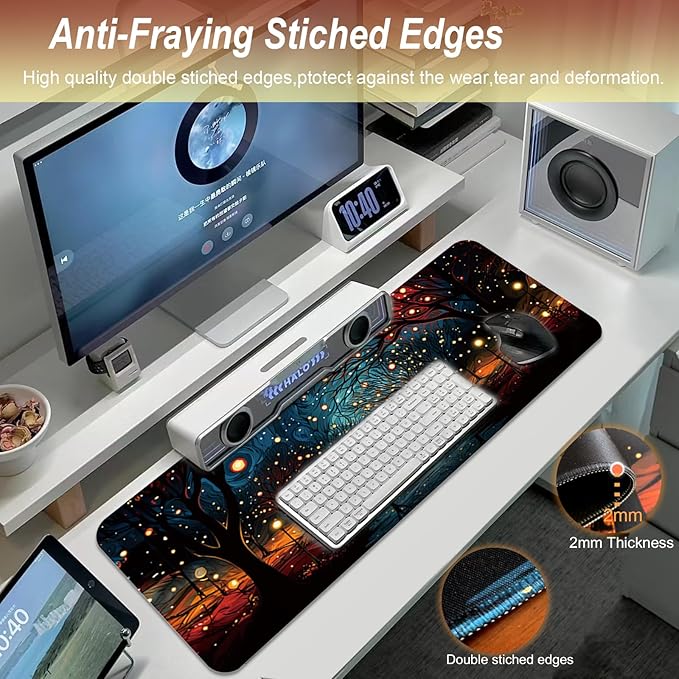 Gaming Mouse Pad 31.5x11.8 inch XL Large Extended Mouse Pad, Big Mousepad Desk Mat for Computer with Non-Slip Rubber Base and Stitched Edge-Starry Night Woods