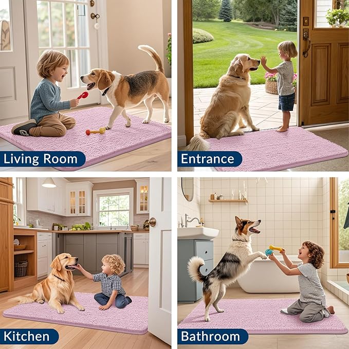 Smiry Dog Door Mat for Muddy Paws 71x46, Absorbs Moisture and Dirt Doormat, Non-Slip Washable Quick Dry Chenille Front Door Mat Indoor Entrance, Entryway Carpet for Inside Floor, Dusty Rose
