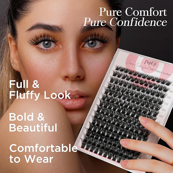 PopUp Cluster Lashes 168pcs Wispy Lash Clusters Soft D Curl Eyelash Clusters Russian Lashes Clusters DIY Eyelash Extensions at Home,Thin Bank 9-18mm MIX (56D)