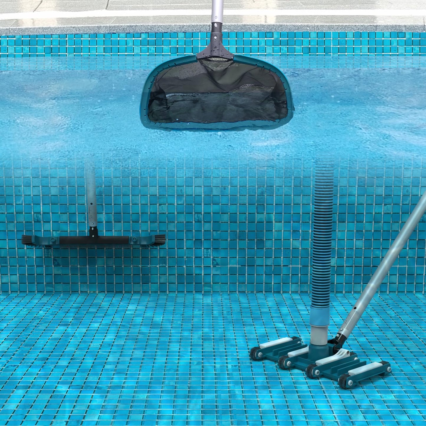Deluxe Swimming Pool Cleaning Kit Including Pool Net and Vacuum Head, Pool Brush with 13Ft Pole for Above Ground & Inground Swimming Pools