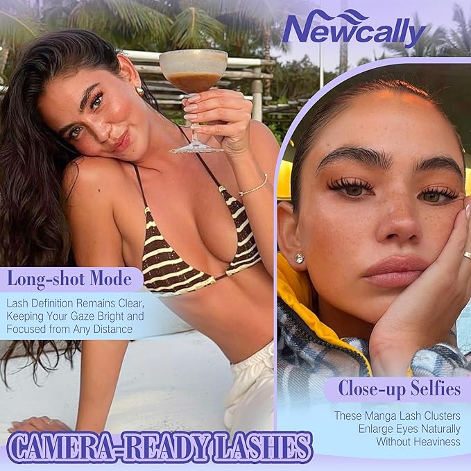 Bunny Manga Lash Clusters Wispy Spikes Eyelash Clusters Anime Fairy Cluster Eyelash Extensions Natural 8-16MM Individual Lashes CD-Curly DIY Lash Extension at Home by Newcally