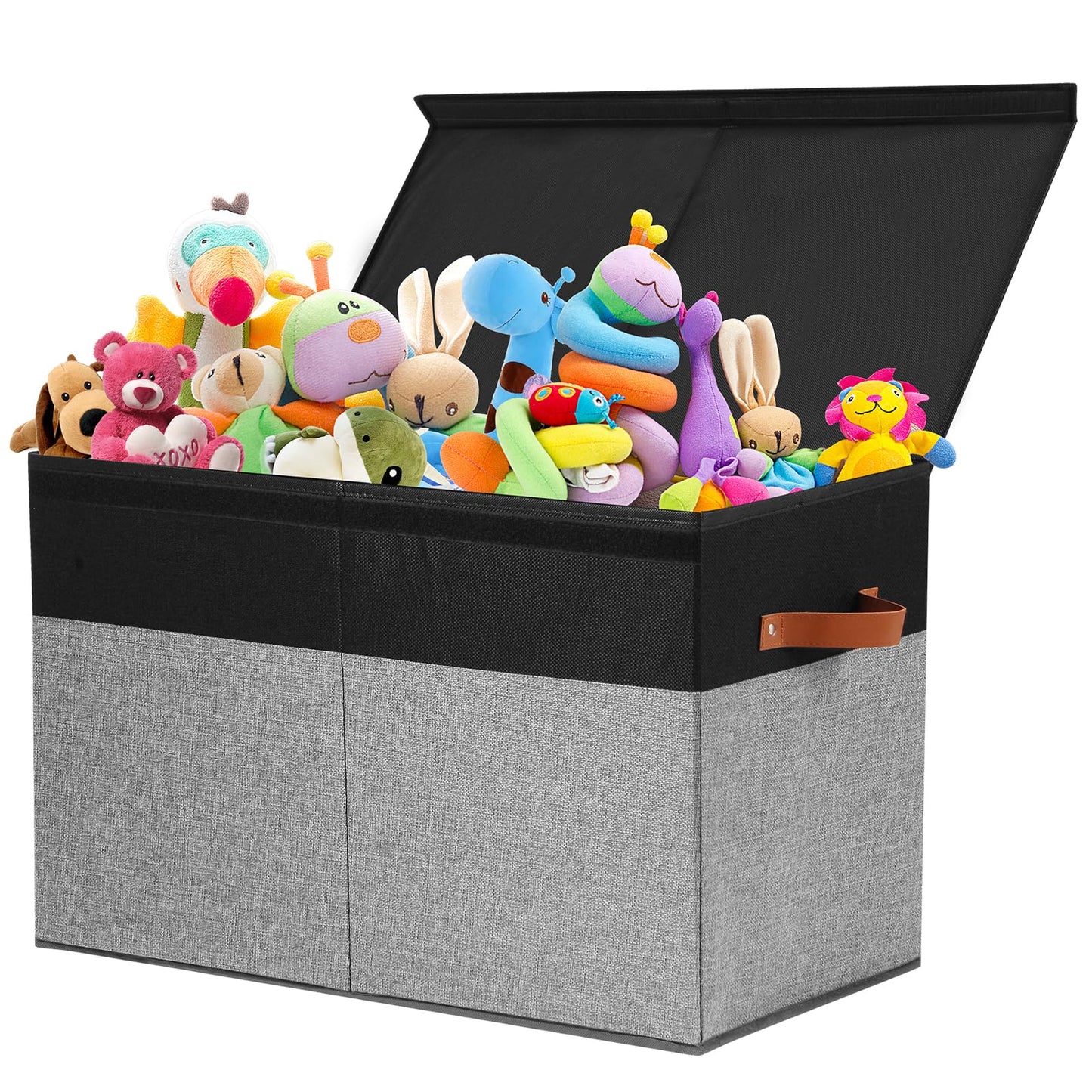 Gowee Large Toy Storage Box with Lid, Sturdy Toys Storage Chest Bin Organizer Basket with Dividers for Kids, Boys, Girls, Nursery, Closet, Bedroom, Playroom 25"x13" x16" (Black and Grey)