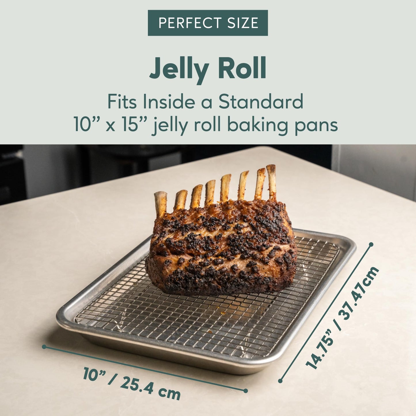 Ultra Cuisine Oven-Safe, Dishwasher-Safe 100% Stainless Steel Cooling & Baking Rack Set - Jelly Roll Sheet Pan Size - Heavy Duty - 10 x 14.7" - Set of 2 - Wire Cooling Racks for Baking & Cooking