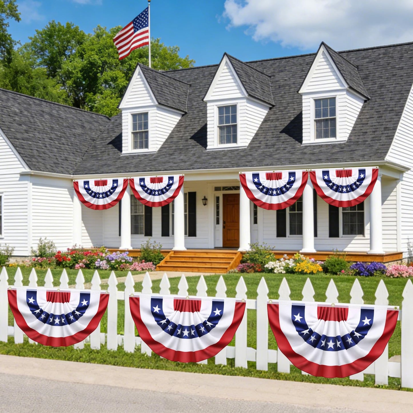 2 Pack 3x6 Ft Large American Flag Bunting - USA Pleated Fan Flags for Outside - Red White & Blue Patriotic Decor for 250th Anniversary,Memorial Day, Independence Day 4th of July Decorations