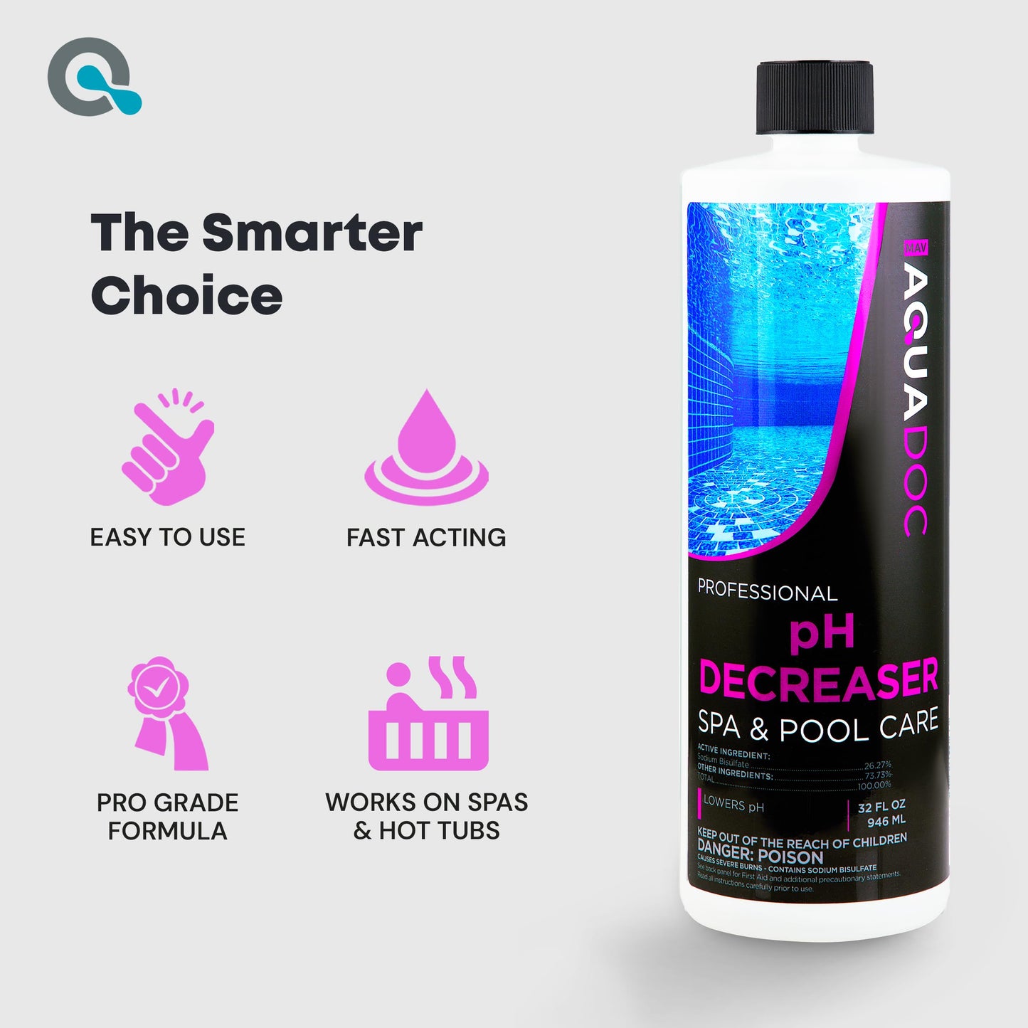 AquaDoc Spa pH Decreaser for Hot Tub - 32oz - Sodium Bisulfate Spa pH Down for Water Balance - Made in USA