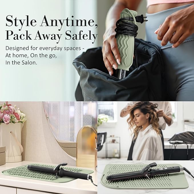 Milaya Beauty Large Heat Resistant Mat for Hair Tools – Silicone Curling Iron Holder & Flat Iron Holder – Non-Slip Hot Tool Mat & Vanity Mat – Vanity Accessories for Women, Home, Salon, or Travel