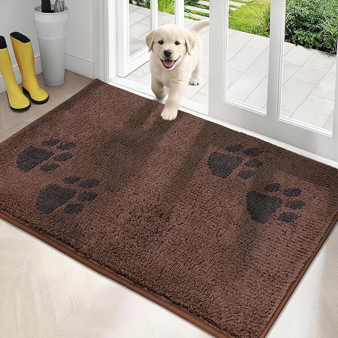 PURRUGS Dirt Trapping Door Mat 34" x 59", Non-Skid/Slip Machine Washable Microfiber Entrance Rug, Shoes Scraper, Dog Doormat, Super Absorbent Floor Mat for Muddy Wet Shoes and Paws, Brown