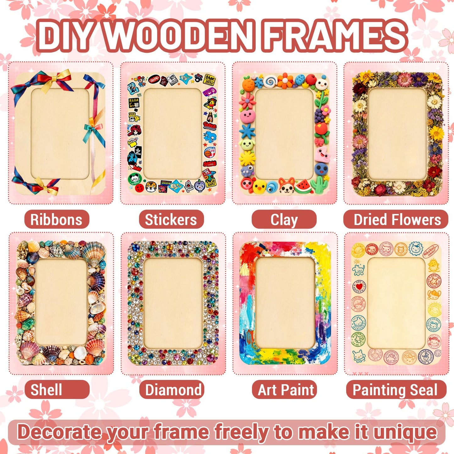 RYKOMO 24 Pack DIY Wooden Picture Frames for 4 x 6 in Photos, Wooden Picture Frames for Crafts Unfinished Solid Wood Photo Picture Frame for Crafts, Valentine's Day Gift New Year Decorate, Father's Day, Mother's Day Gift