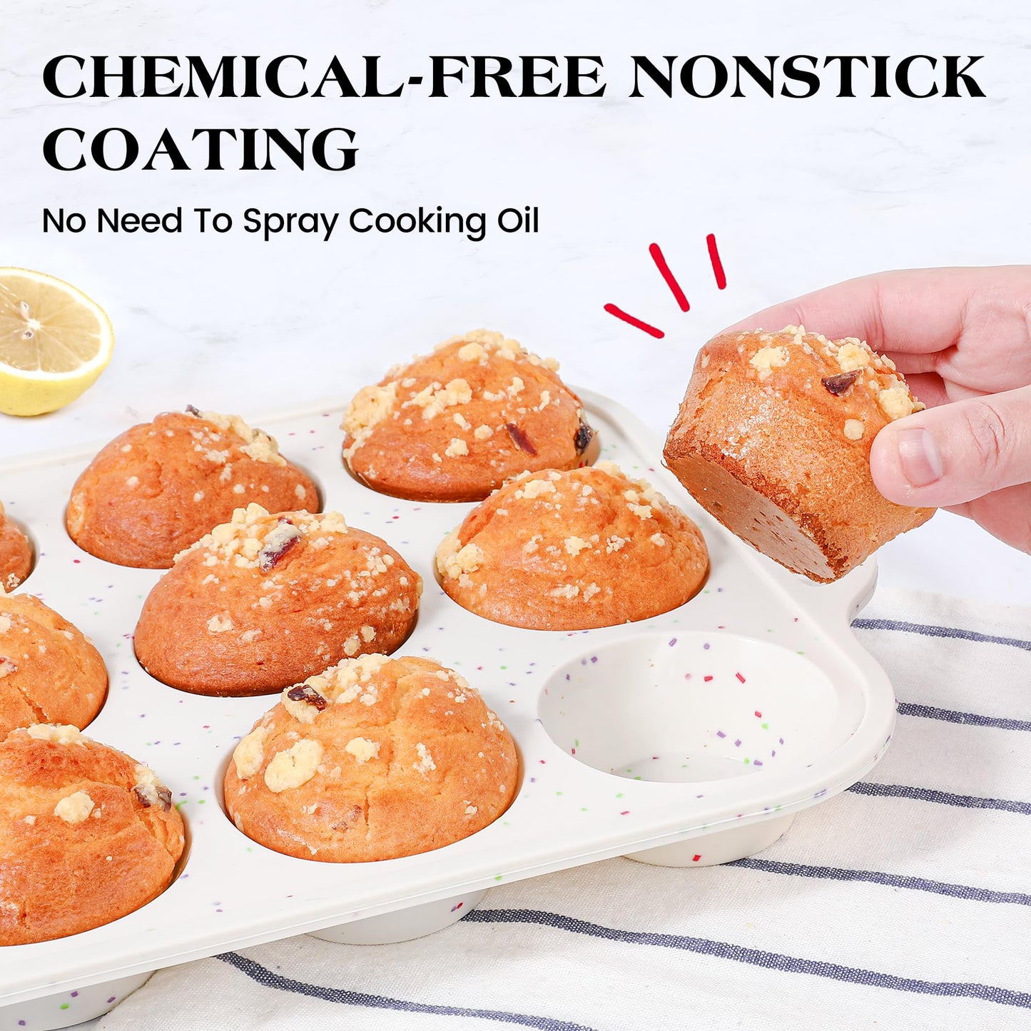 AOTASO 2 Pcs Silicone Muffin Pan for Baking with Metal Frame, Nonstick 12 Cup Regular Size Cupcake Pan, Silicone Muffin Tray for Egg Bites (Cream)