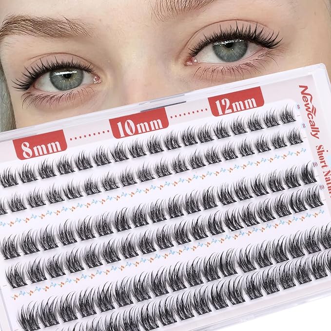 Lash Clusters Natural Look 8-10-12MM Short Cluster Eyelash Extensions for Clean Girl Makeup Wispy Eyelash Clusters C-curly Individual Lashes Thin Lash Band by Newcally