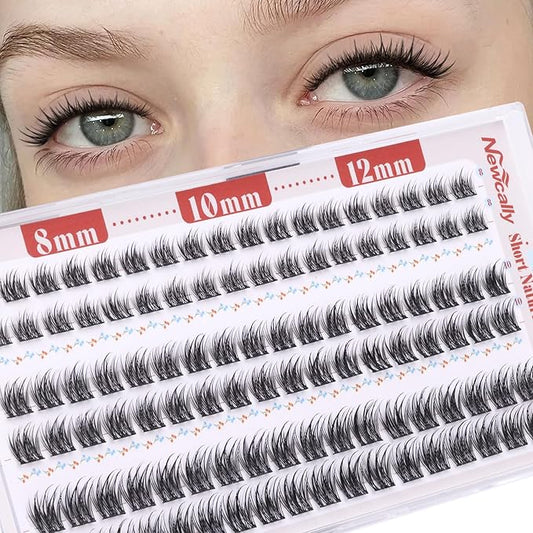 Lash Clusters Natural Look 8-10-12MM Short Cluster Eyelash Extensions for Clean Girl Makeup Wispy Eyelash Clusters C-curly Individual Lashes Thin Lash Band by Newcally