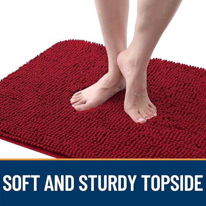OLANLY Dog Door Mat for Muddy Paws 45x27, Absorbs Moisture and Dirt, Absorbent Non-Slip Washable Doormat, Quick Dry Chenille Mud Mat for Dogs, Entry Indoor Entryway Carpet for Inside Floor, Red