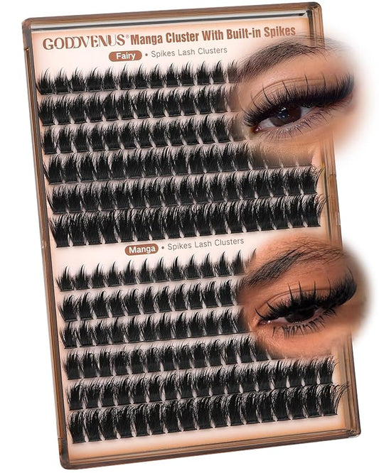 Goddvenus Manga Lash clusters With Spikes Wispy Cluster Eyelash Extensions Natural Fairy Eyelash Clusters D Curl Individual Lashes Fluffy False Eyelashes (12-18mm)
