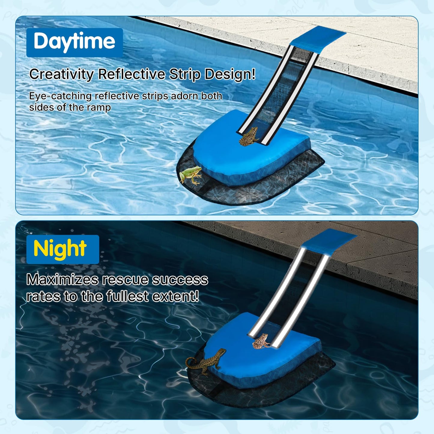 SDLDEER Animal Saving Escape Ramp Critters, 2Pcs Frog Saver Pads Ladder for Swimming Pools Lily Pad for Frogs Float Life Saving Wildlife Duck Creature Rescue Bridge Log Maintenance Kits（Blue）