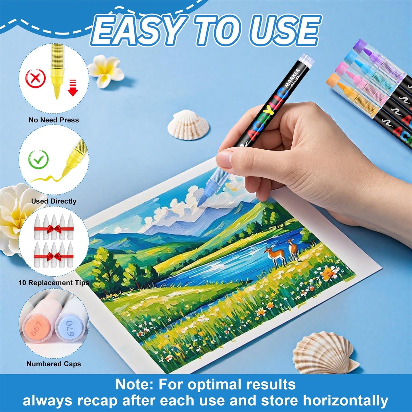 Guangna 240 Acrylic Paint Markers, Brush Tip Acrylic Paint Pens, Quick-Drying Waterproof Ink, for Rock Painting Plastic Wood Canvas Glass Ceramic Metal Art Crafts Supplies Gift
