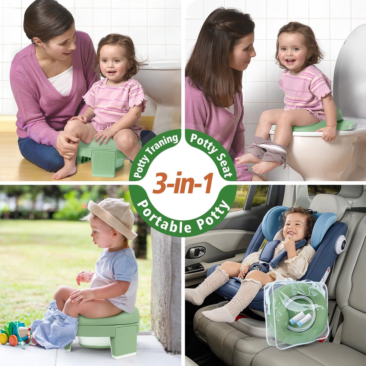 MCGMITT Portable Potty for Kids Travel - Foldable Training Toilet Chair for Toddler Girls with Storage Bags, Potty Training Toilet for Outdoor and Indoor Easy to Clean(Green)
