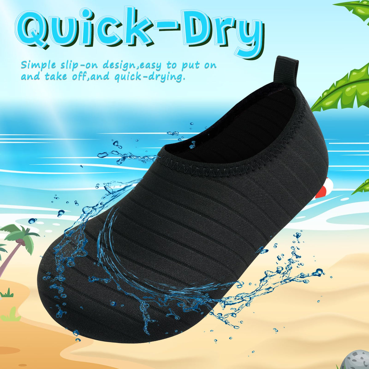 VIFUUR Kids Water Shoes Girls Boys Quick Dry Aqua Socks for Beach Swim Outdoor Sports M Black-30/31