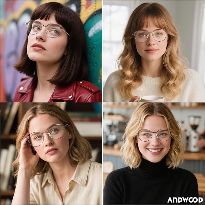 ANDWOOD Blue Light Blocking Glasses Women Cat Eye Computer Eyeglasses Metal Frame Hipster 2 Pack