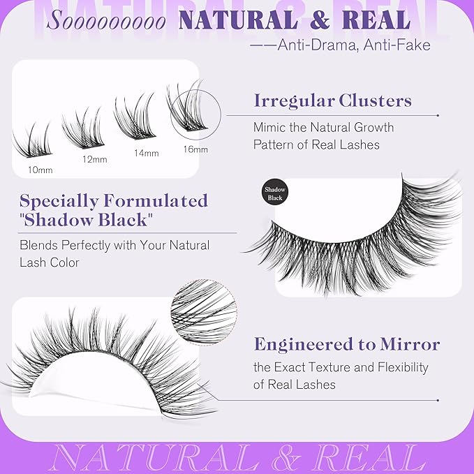 Eyelash Clusters Wispy Lash Clusters Natural Look Soft Individual Lashes 10-16MM Cluster Eyelash Extension CD Curly DIY Lash Extension at Home Easy Application by Newcally