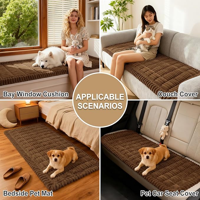 hyha Couch Covers for Dogs Washable, Non Slip Plush Dog Sofa Protectors, Fuzzy Pet Couch Covers for 3 Cushion Sofa Pet Friendly (Brown, 27.6" x 27.6")