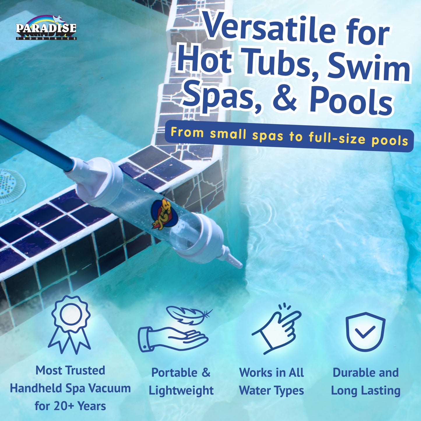 Rola-Chem 6250 Paradise Power Spa Vacuum – Manual Spa Vac for Hot Tub, Pool Stairs & Spas – Cordless Hot Tub Vacuum Cleaner with Telescopic Handle – Powered by Physics