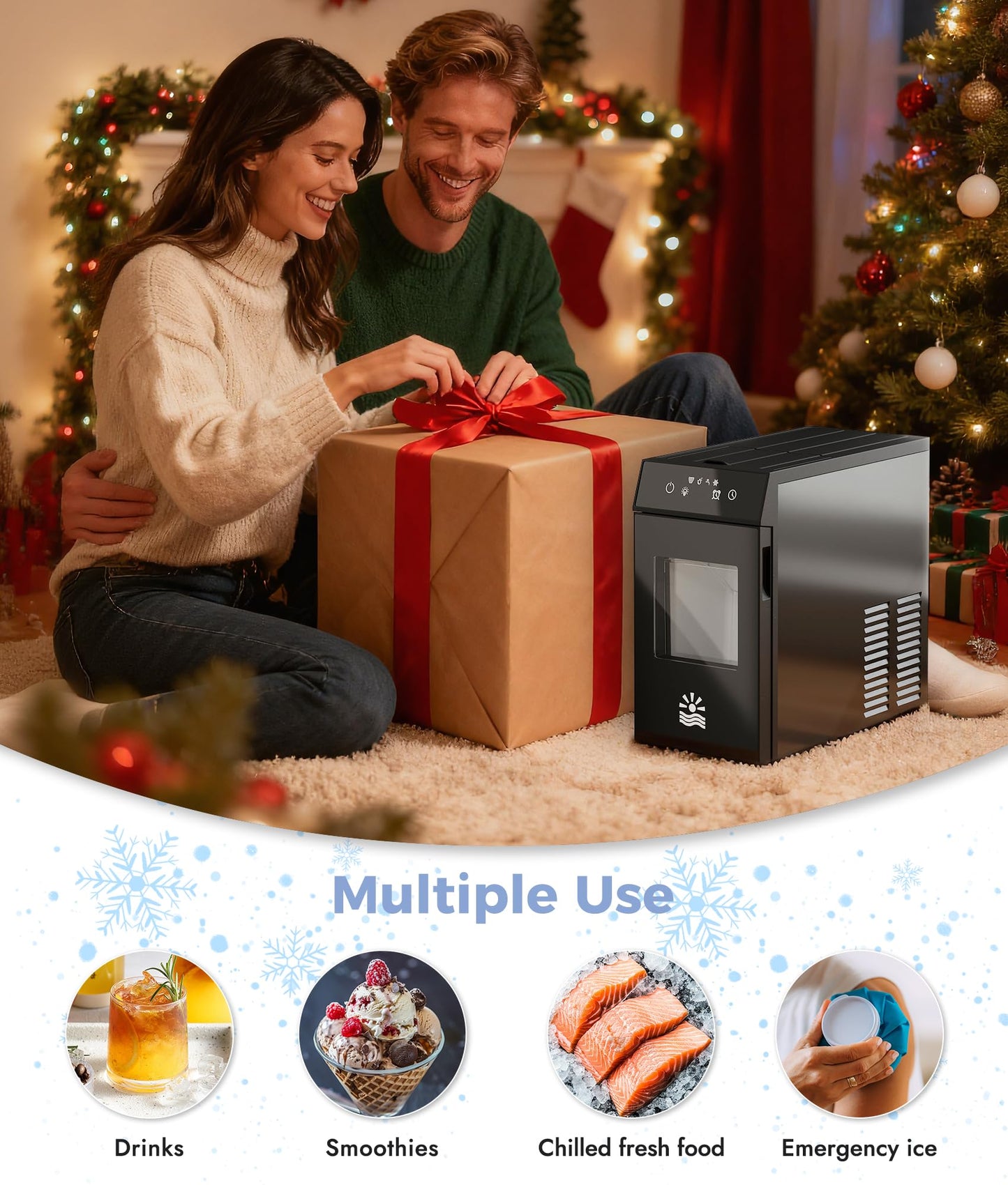 Oylus Nugget Ice Maker Countertop, Smart Pebble Ice maker with LCD Panel, 4min Making, 26lbs/24H Crushed Chewable Ice, Pellet ice maker with Timer Status Alert, Self-Cleaning, Chewy Ice for Home Party