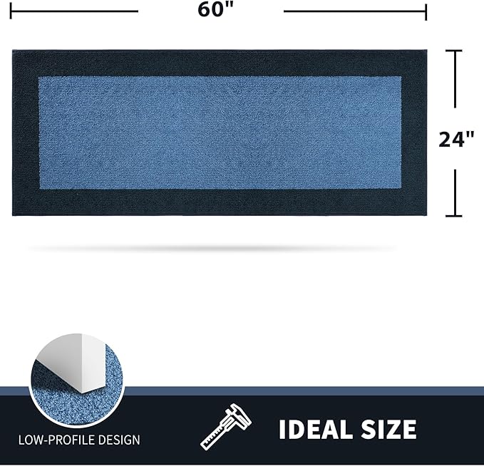 PURRUGS Dirt Trapping Door Mat 24" x 60", Non-Slip Washable Entry Mat, Dog Doormat, Front Door Mat, Super Absorbent Entrance Mat for Muddy Shoes & Paws, Light Blue & Navy