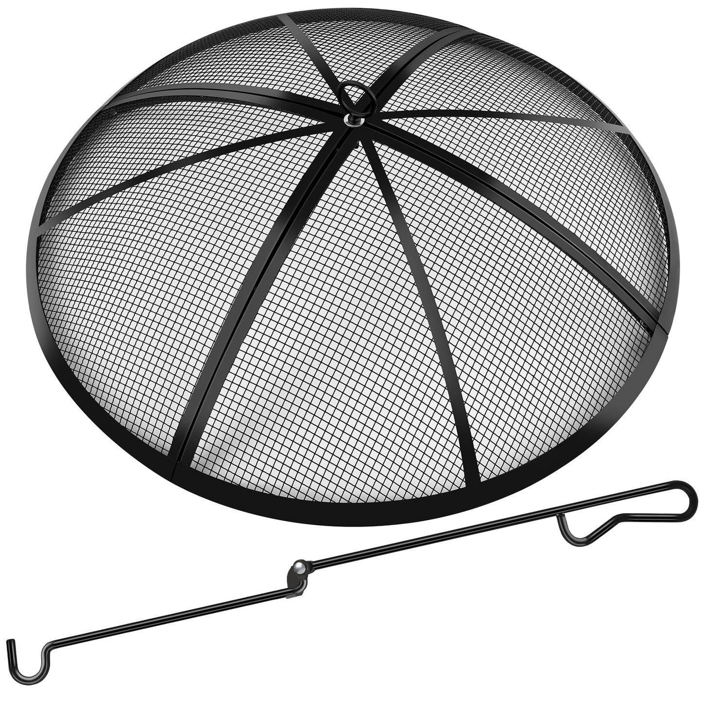 Fire Pit Spark Screen, Fire Pit Screen 22 Inch Round with Handle & Poker, Collapsible Heavy Duty Mesh Fire Pit Cover Fire Pit Lid for Outdoor/Patio/Backyard/RV Camping/Beach