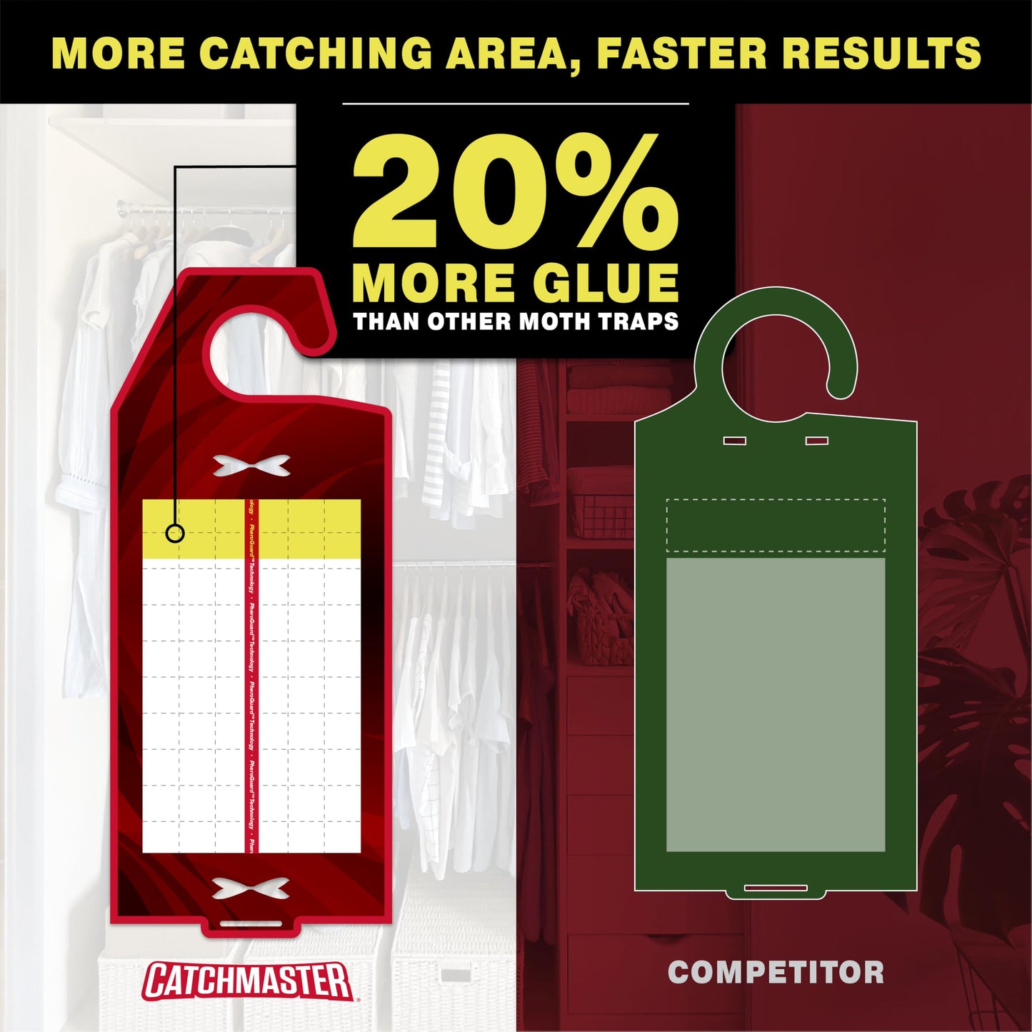 Catchmaster Clothing Moth Traps with Premium Extra Strength Odorless Pheromone Technology – Red, XL, Extra-Strength Glue – Traps & Targets Casemaking and Webbing Moths - 6-Pack