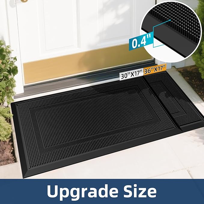 BEHERO Front Door Mat Outside Entrance, 36" x 17" Heavy Duty Rubber Outdoor Mats Enlarged for Entryway, Welcome Matt Outdoor, Dirt Trapping Waterproof Exterior Entry Mats, All Weather Doormat Black