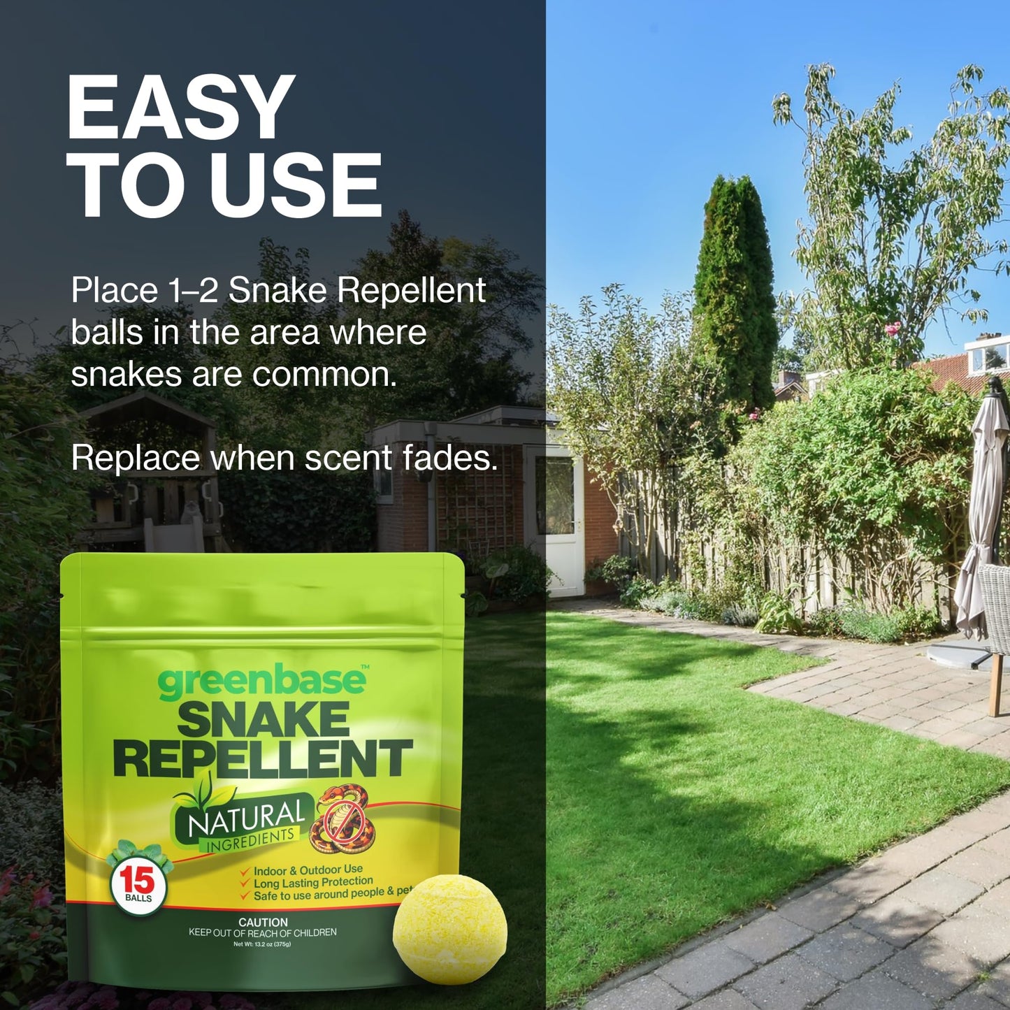 Natural Snake Repellent Balls 15 Pack – Travel, Indoor & Outdoor Snake Deterrent for Yard, Garden, Garage, Camping, RVs, Sheds & Basements | Long-Lasting Protection, Safe for Pets & Plants
