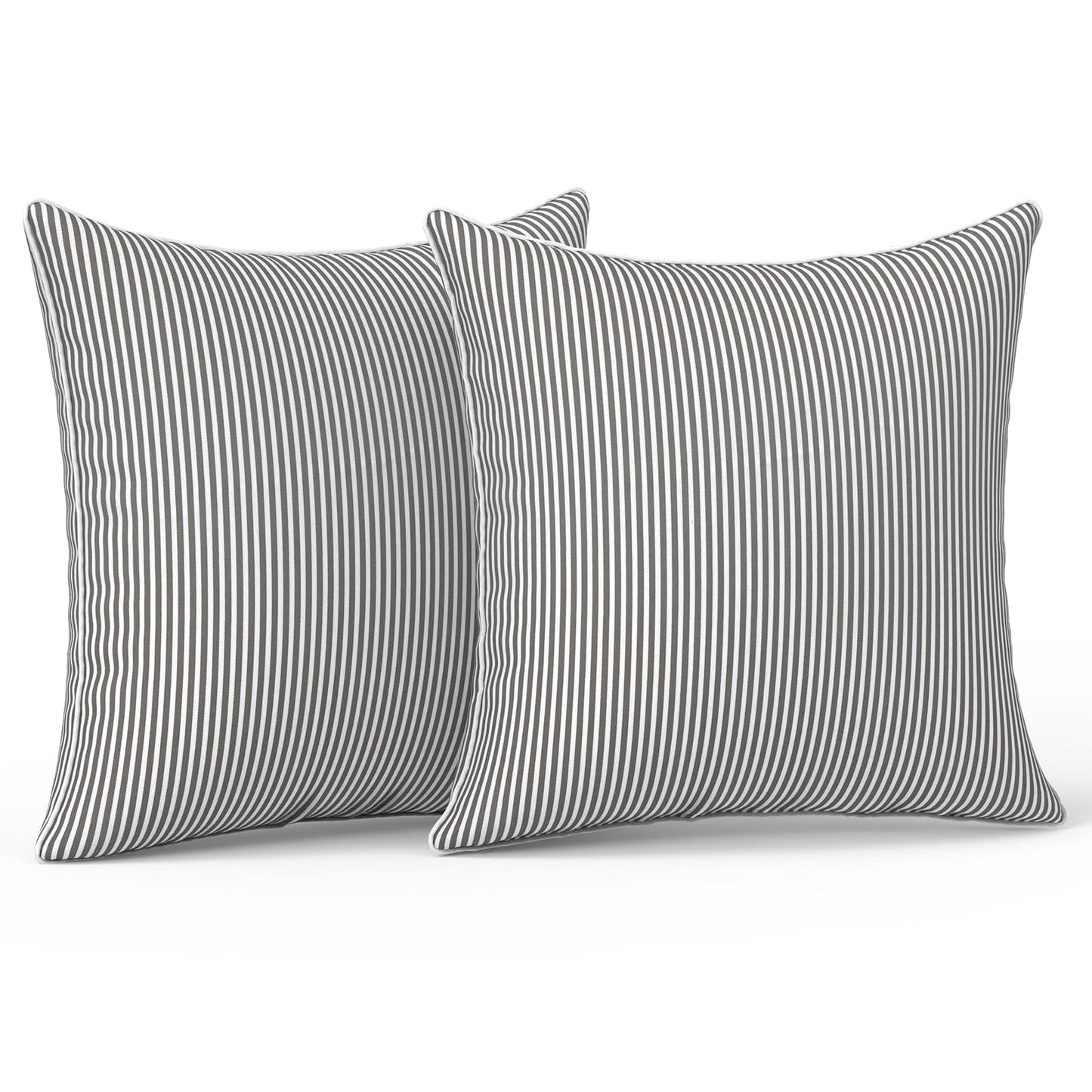 LVTXIII Outdoor/Indoor Throw Pillows, Decorative Patio Accent Pillows, Fluffy Water Repellent Garden Cushions for Home Patio Coach Sofa Use, 18Ã18 Inch, Pack of 2, Strip Grey