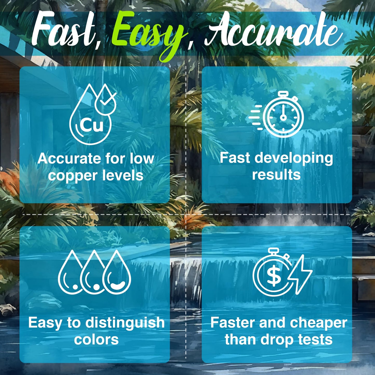 Copper Test Strips for Pool Ionizers, Mineral Cartridges, Copper Sulfate and Copper Algaecides