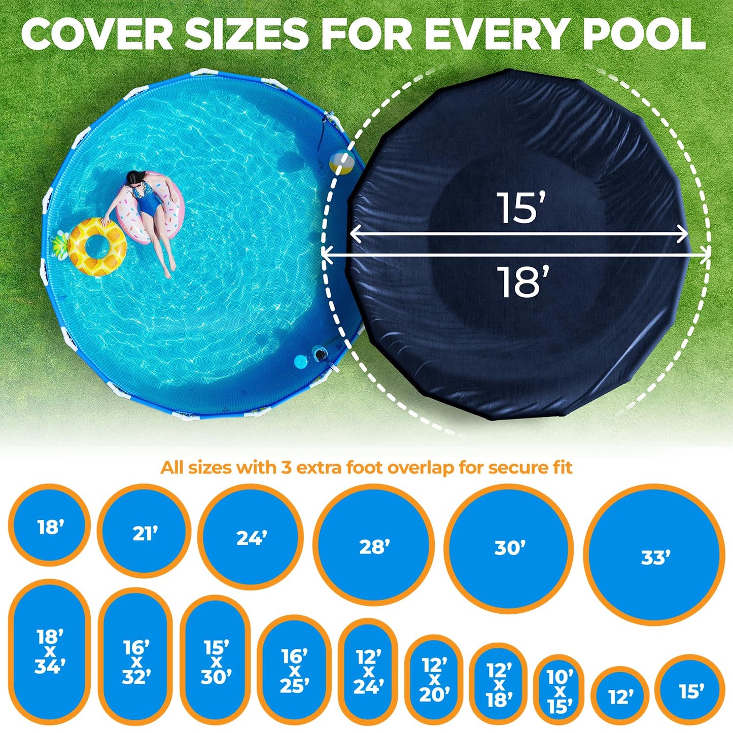 15 ft Round Pool Cover for Above Ground Pools, Above Ground Cover for Winter, Keeps Out Debris, Cold and UV Resistant, Supreme Mesh, Navy Blue