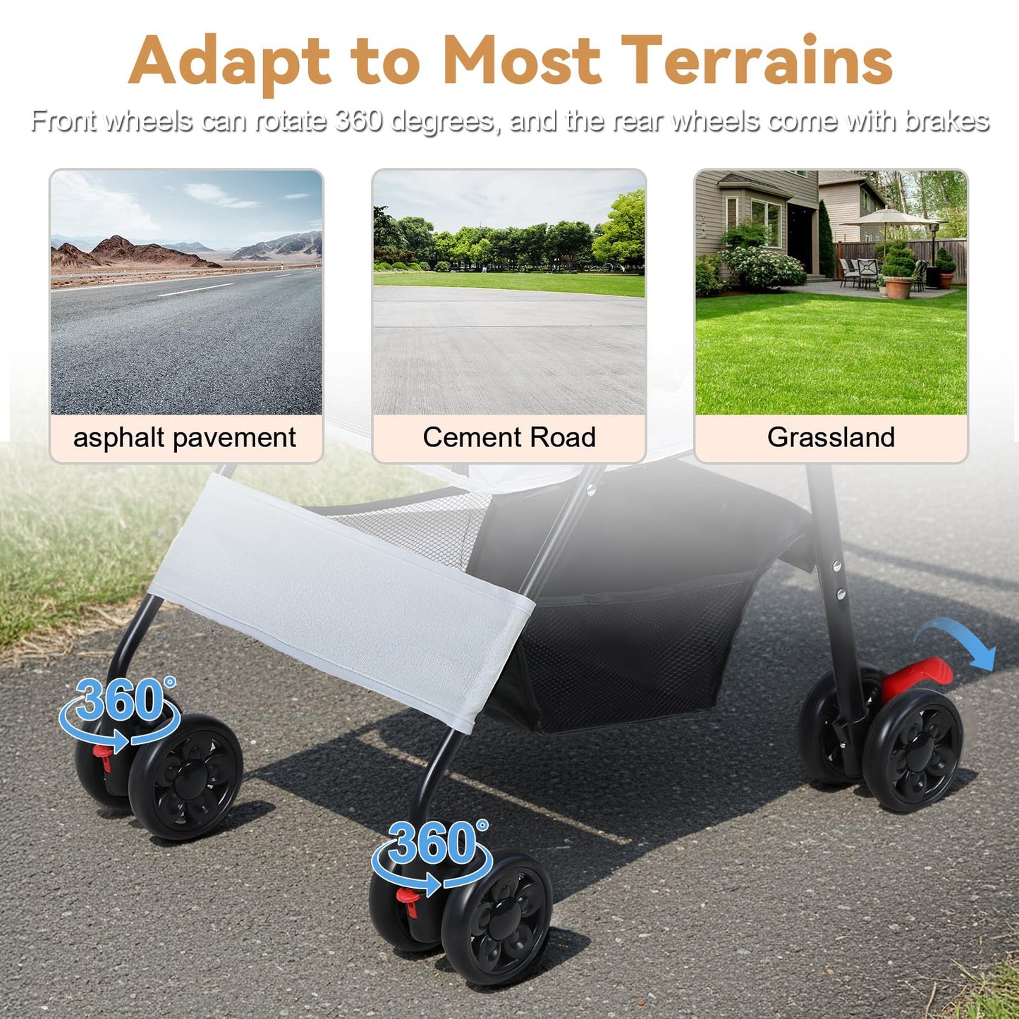 sxvbdway 4 Wheels Pet Stroller for Medium Small Dog up to 50lbs, Dog Cat Stroller, Outdoor Travel Pet Folding Strollers with Cup Holder, Detachable Carrier, Breathable Visible Mesh (Grey Upgraded)